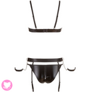 Set with a bra, suspender belt and string